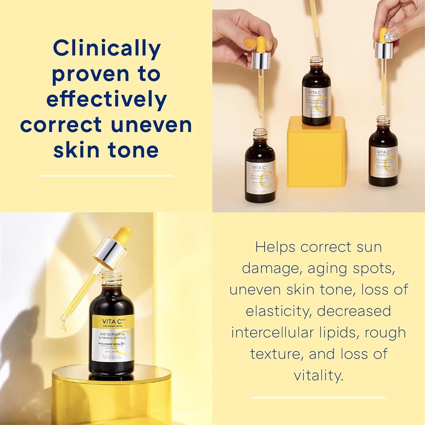 MISSHA VITA C Plus SPOT Correcting & Firming Ampoule + Vita C All-In-One Bubble Foam Facial Cleanser– Korean Skincare Duo with 99% Pure Vitamin C for Deep Pore Detox, Spot Correction, and Firming