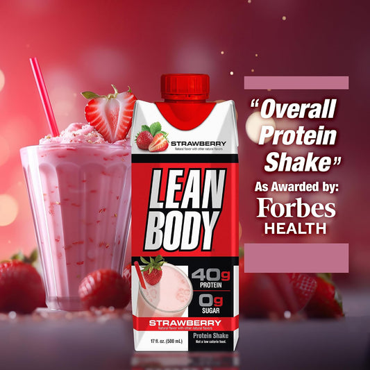 Labrada Lean Body Ready-to-Drink Strawberry Protein Shake, Bottle, 40g Protein, Whey Blend, 0 Sugar, Gluten Free, 22 Vitamins & Minerals, 17 Ounce (Recyclable Carton & Lid - Pack of 12)
