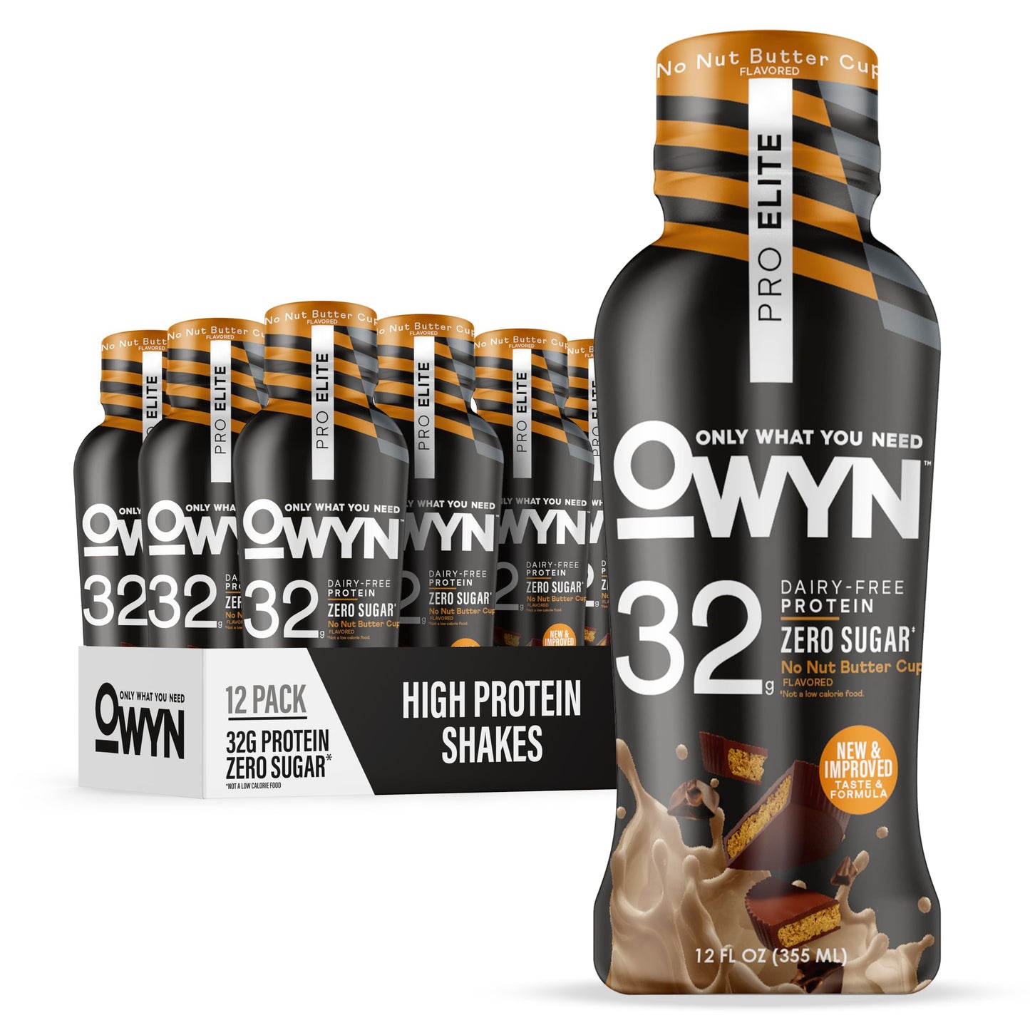 OWYN Only What You Need Pro Elite Chocolate Flavored Protein Shake, 32g Protein, 0g Sugar, High Protein, Dairy Free, Gluten Free, Plant Based Protein Drink, 12 Count