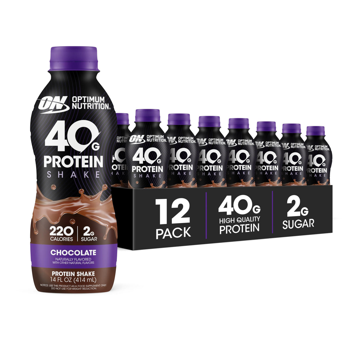 Optimum Nutrition 40g Protein Shake, Vanilla, 14 Fl Oz, 12 Ct