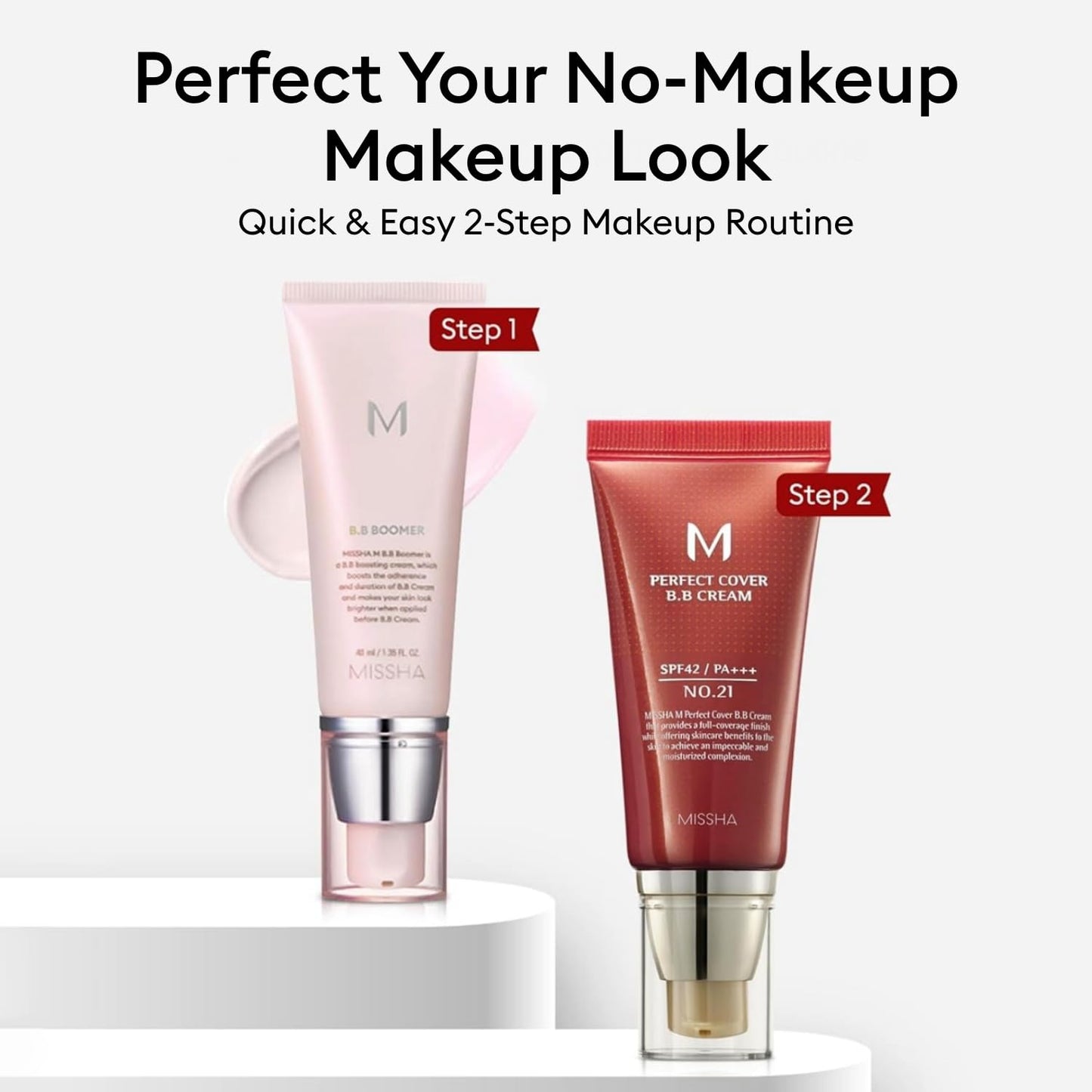 MISSHA BB ESSENTIALS KIT M PERFECT COVER BB CREAM No.21 Light Beige - Light with Cool Undertone/SPF 42 PA+++ 1.69 oz & M BB Boomer 1.35 oz -Lightweight, Multi-Function, High Coverage