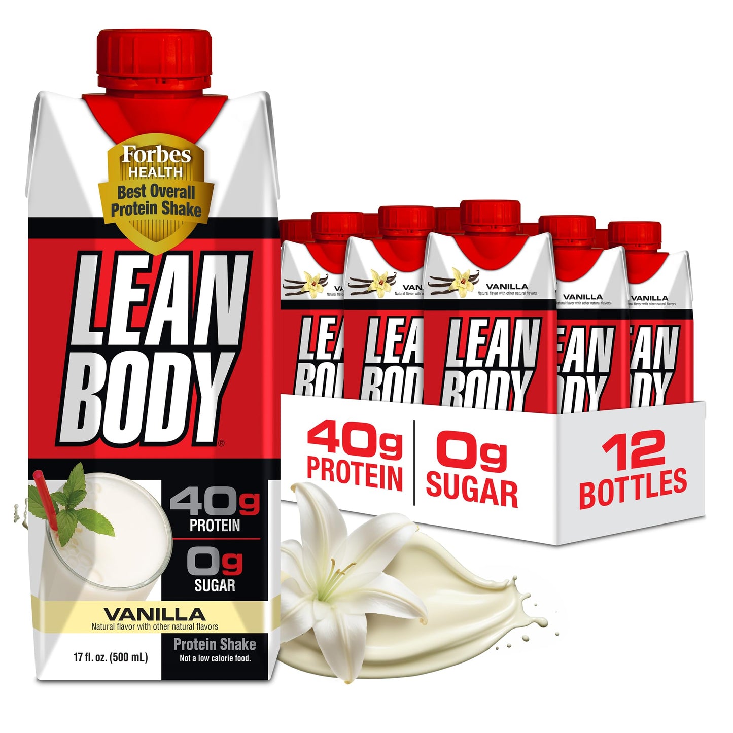 Labrada Lean Body Ready-to-Drink Strawberry Protein Shake, Bottle, 40g Protein, Whey Blend, 0 Sugar, Gluten Free, 22 Vitamins & Minerals, 17 Ounce (Recyclable Carton & Lid - Pack of 12)