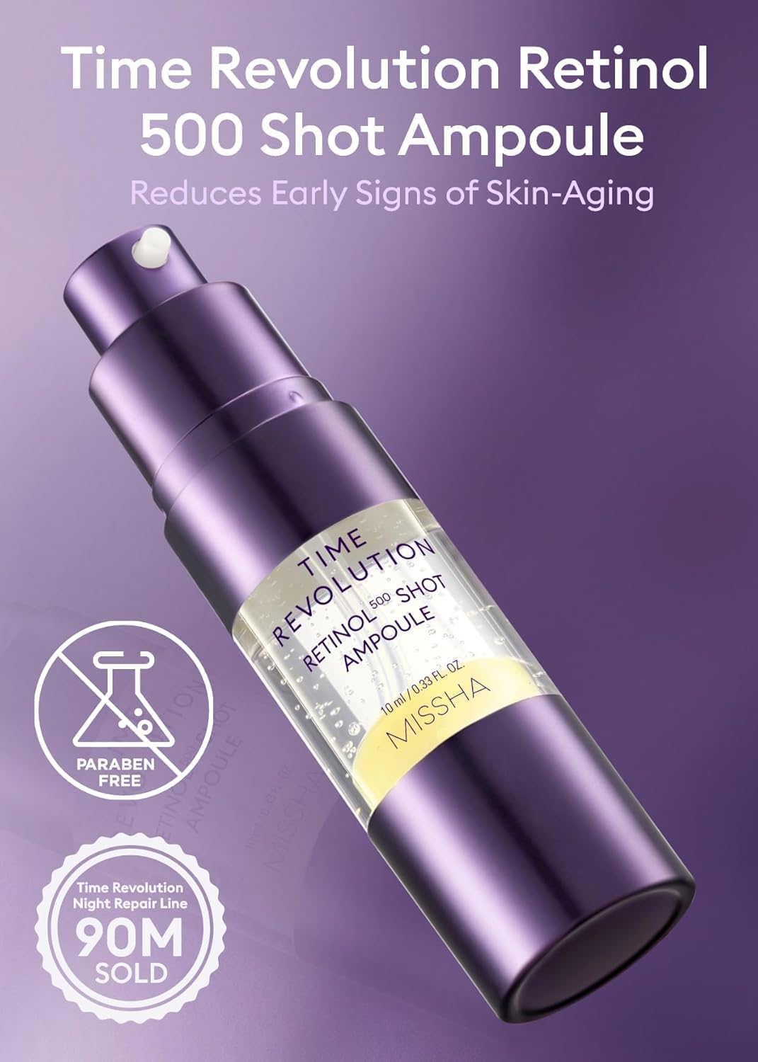 MISSHA Time Revolution Night Repair Retinol Intensive Ampoule + Retinol 500 Shot Cream Bundle – Advanced Korean Skincare Duo for Skin Barrier Strengthening, Improved Elasticity, Overnight Moist