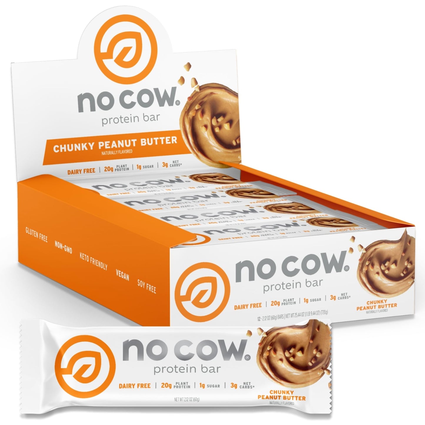 No Cow Cookies 'n Cream Vegan Protein Bars, 12 Pack | 20g High Plant-Based Protein, High Fiber, Low Sugar, Gluten-Free, Dairy-Free, Soy-Free, Keto-Friendly Snack Bars