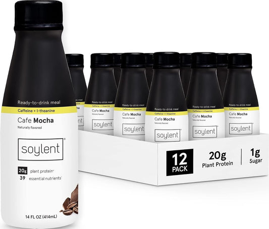 Soylent Complete Coffee Meal Replacement Shake, Cafe Mocha, Ready-to-Drink Plant Based Caffeinated Protein Drink, Contains 20g Vegan Protein and 1g Sugar, 14oz (12 Pack)
