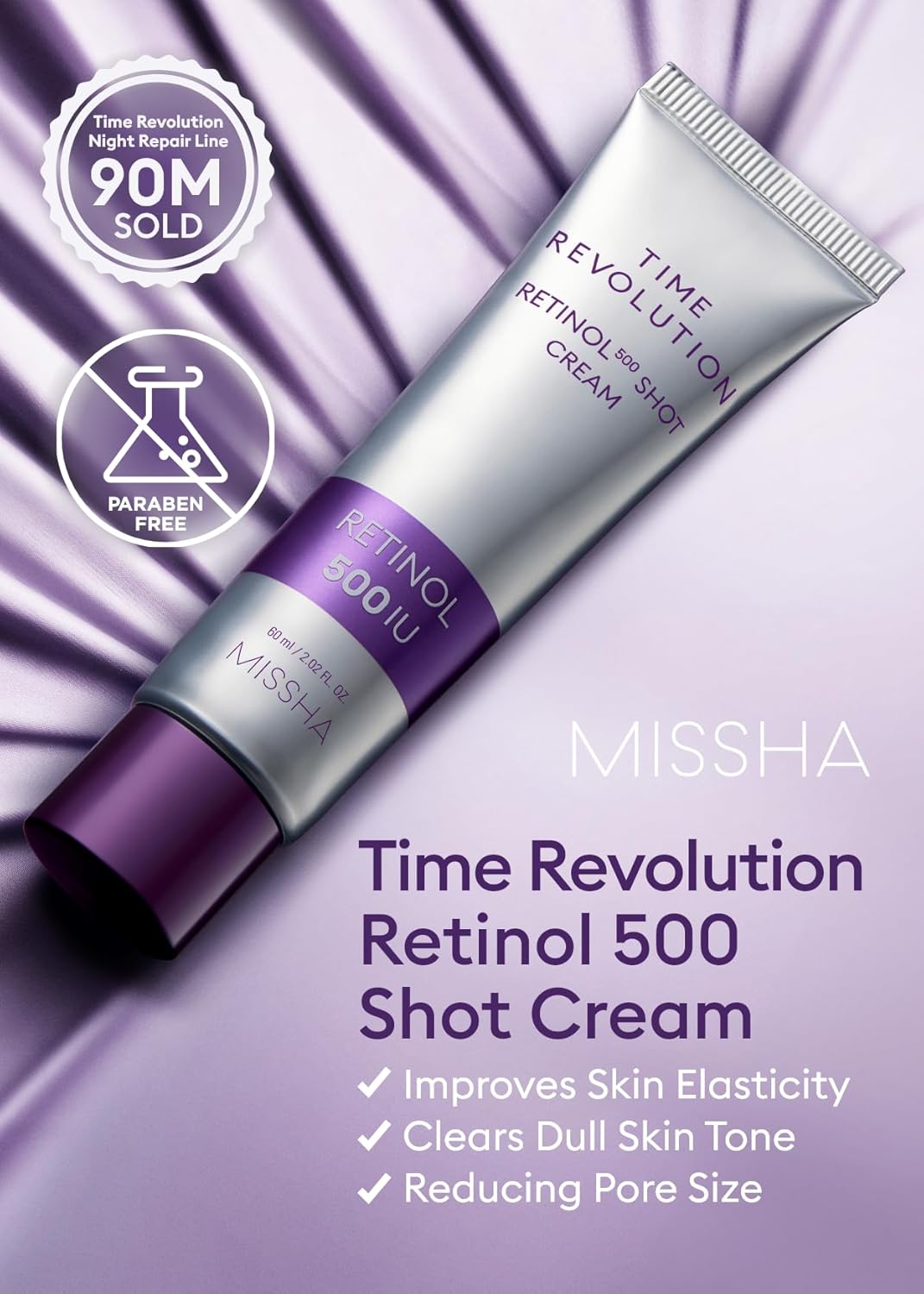 MISSHA Time Revolution Night Repair Retinol Intensive Ampoule + Retinol 500 Shot Cream Bundle – Advanced Korean Skincare Duo for Skin Barrier Strengthening, Improved Elasticity, Overnight Moist
