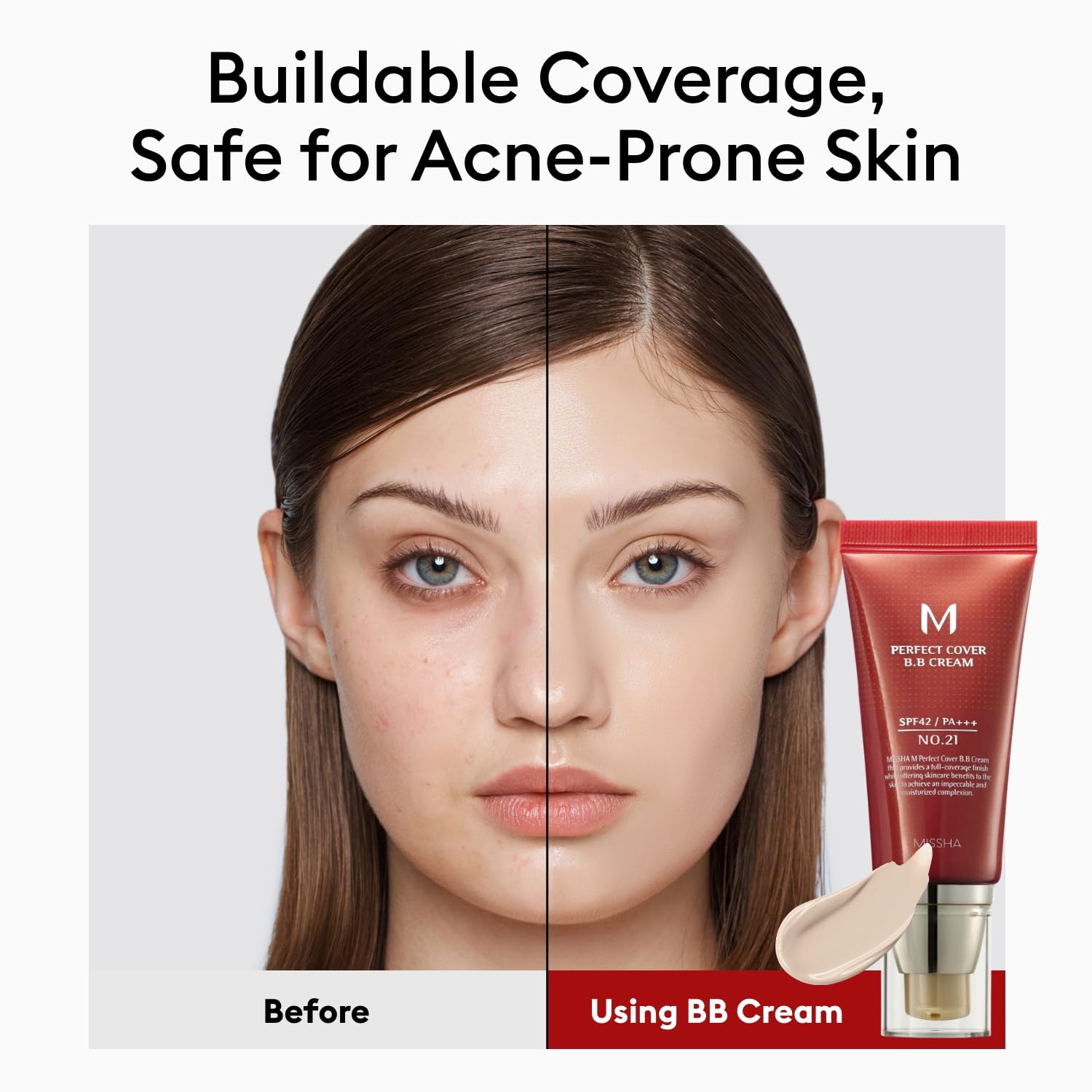 MISSHA BB ESSENTIALS KIT M PERFECT COVER BB CREAM No.21 Light Beige - Light with Cool Undertone/SPF 42 PA+++ 1.69 oz & M BB Boomer 1.35 oz -Lightweight, Multi-Function, High Coverage