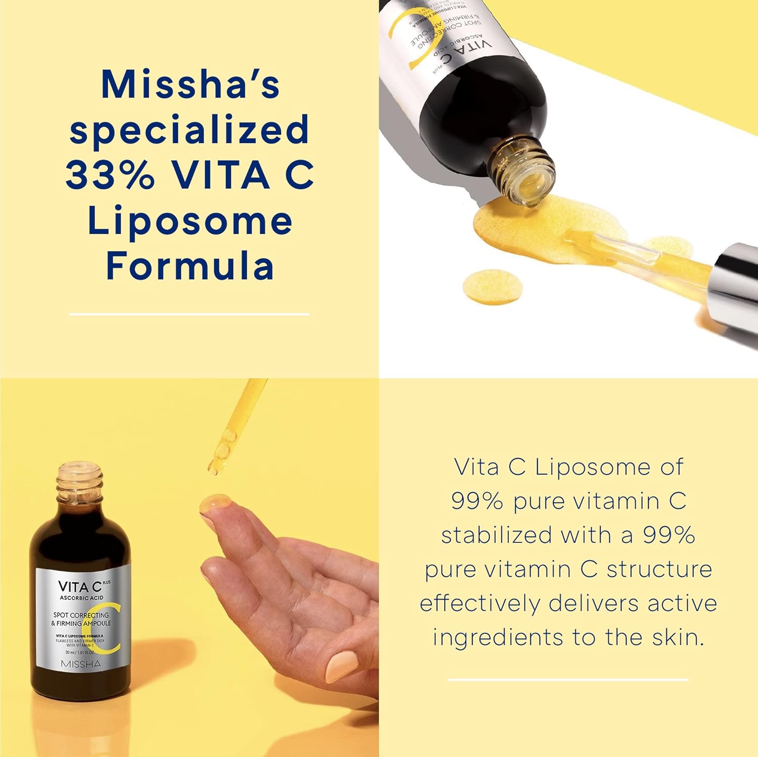 MISSHA VITA C Plus SPOT Correcting & Firming Ampoule + Vita C All-In-One Bubble Foam Facial Cleanser– Korean Skincare Duo with 99% Pure Vitamin C for Deep Pore Detox, Spot Correction, and Firming