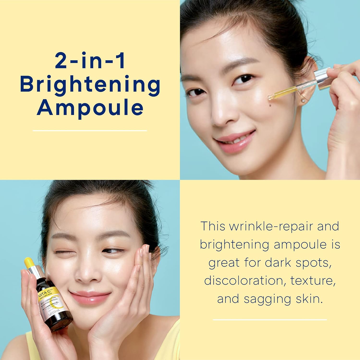 MISSHA VITA C Plus SPOT Correcting & Firming Ampoule + Vita C All-In-One Bubble Foam Facial Cleanser– Korean Skincare Duo with 99% Pure Vitamin C for Deep Pore Detox, Spot Correction, and Firming
