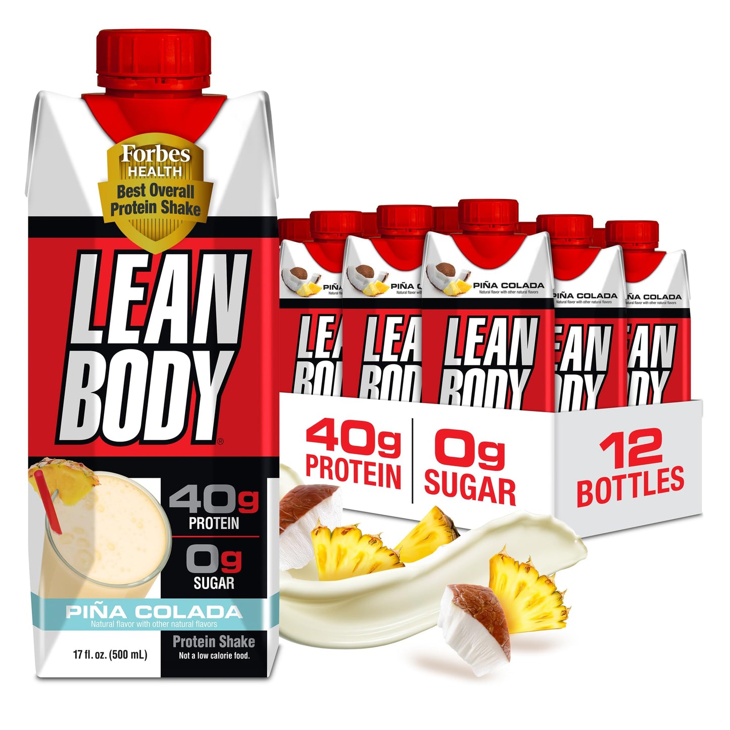 Labrada Lean Body Ready-to-Drink Strawberry Protein Shake, Bottle, 40g Protein, Whey Blend, 0 Sugar, Gluten Free, 22 Vitamins & Minerals, 17 Ounce (Recyclable Carton & Lid - Pack of 12)