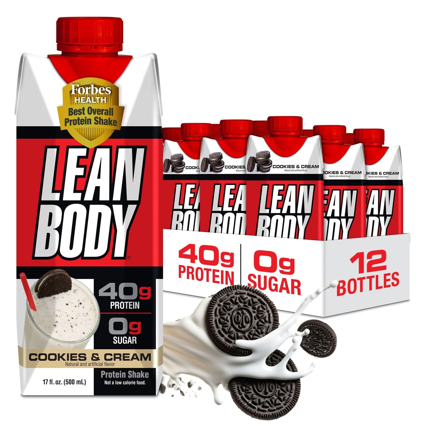 Labrada Lean Body Ready-to-Drink Strawberry Protein Shake, Bottle, 40g Protein, Whey Blend, 0 Sugar, Gluten Free, 22 Vitamins & Minerals, 17 Ounce (Recyclable Carton & Lid - Pack of 12)