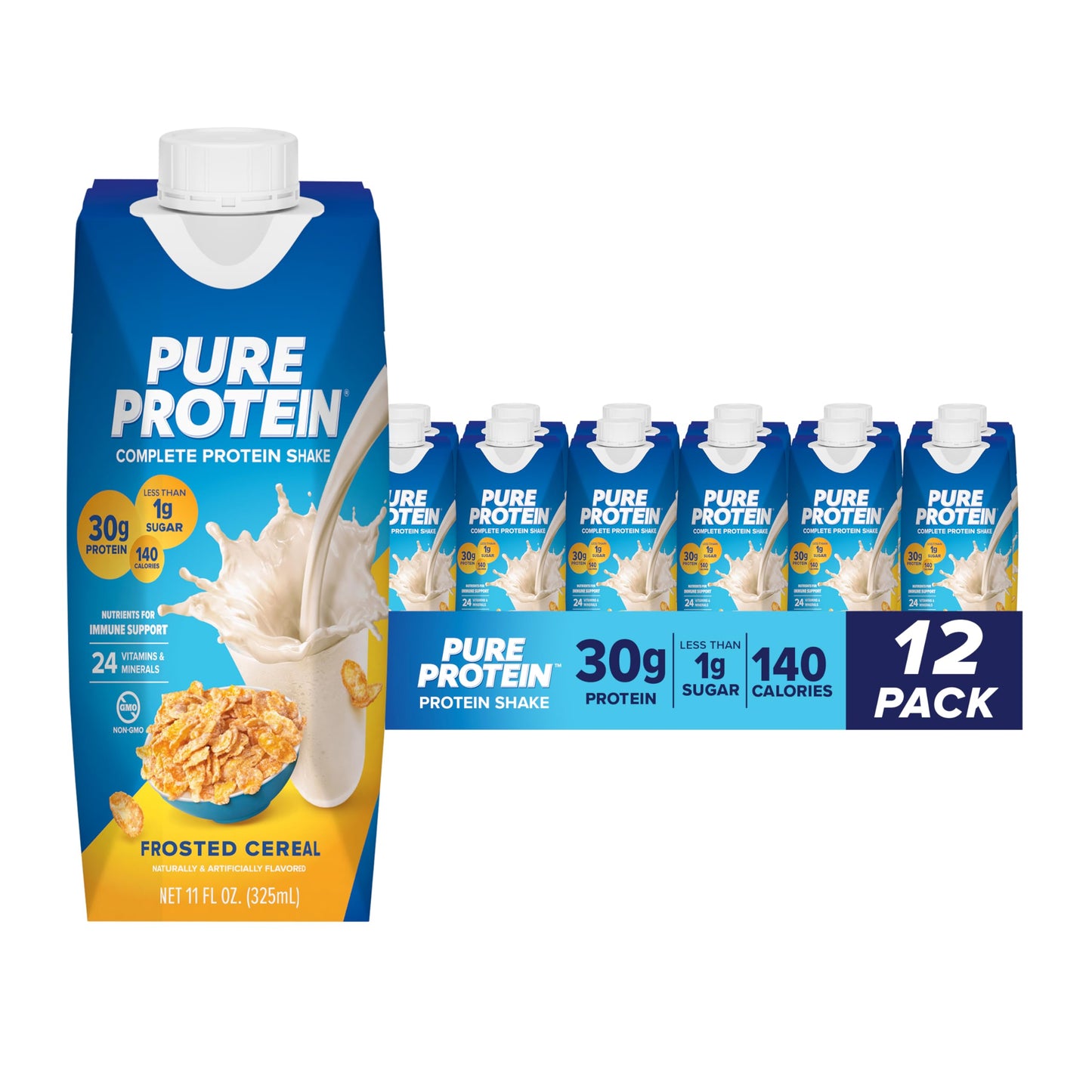 Pure Protein Chocolate Protein Shake, 30g Complete Protein, Ready to Drink and Keto-Friendly, Vitamins A, C, D, and E plus Zinc to Support Immune Health, 11oz Bottles, 12 Pack