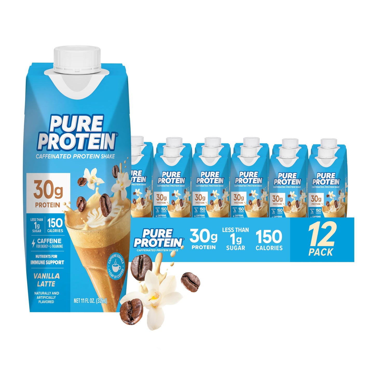 Pure Protein Chocolate Protein Shake, 30g Complete Protein, Ready to Drink and Keto-Friendly, Vitamins A, C, D, and E plus Zinc to Support Immune Health, 11oz Bottles, 12 Pack