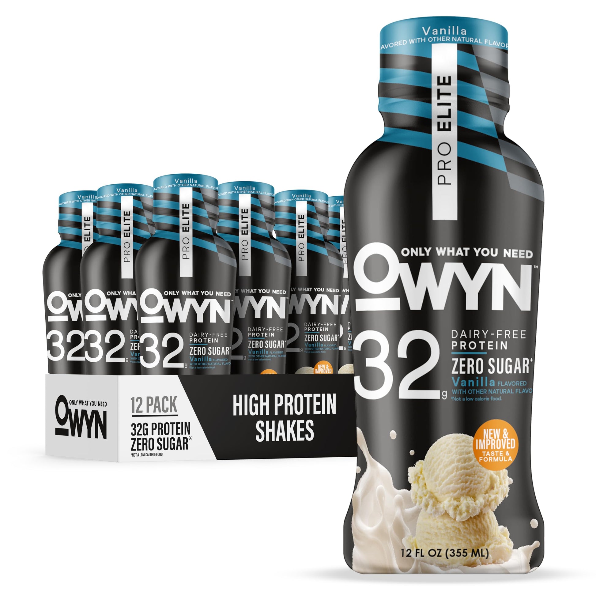 OWYN Only What You Need Pro Elite Chocolate Flavored Protein Shake, 32g Protein, 0g Sugar, High Protein, Dairy Free, Gluten Free, Plant Based Protein Drink, 12 Count