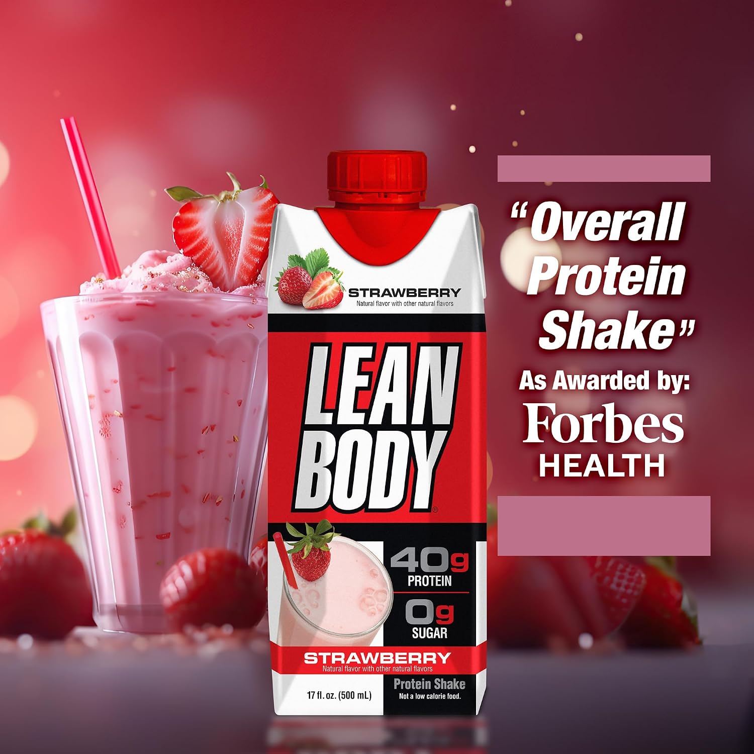 Labrada Lean Body Ready-to-Drink Strawberry Protein Shake, Bottle, 40g Protein, Whey Blend, 0 Sugar, Gluten Free, 22 Vitamins & Minerals, 17 Ounce (Recyclable Carton & Lid - Pack of 12)