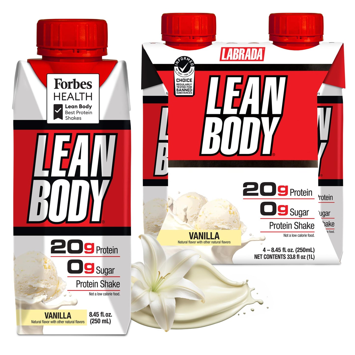Labrada Lean Body Ready-to-Drink Strawberry Protein Shake, Bottle, 40g Protein, Whey Blend, 0 Sugar, Gluten Free, 22 Vitamins & Minerals, 17 Ounce (Recyclable Carton & Lid - Pack of 12)