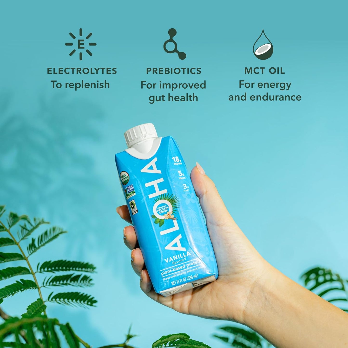 ALOHA Organic Plant-Based Protein Drink – Variety Pack | 18g Protein, 5g Sugar, 3g Fiber | Made with Creamy Coconut Milk, Fair Trade Certified, No Stevia | Vegan, Non-GMO, Gluten-Free, 11 fl oz (12 Pack)