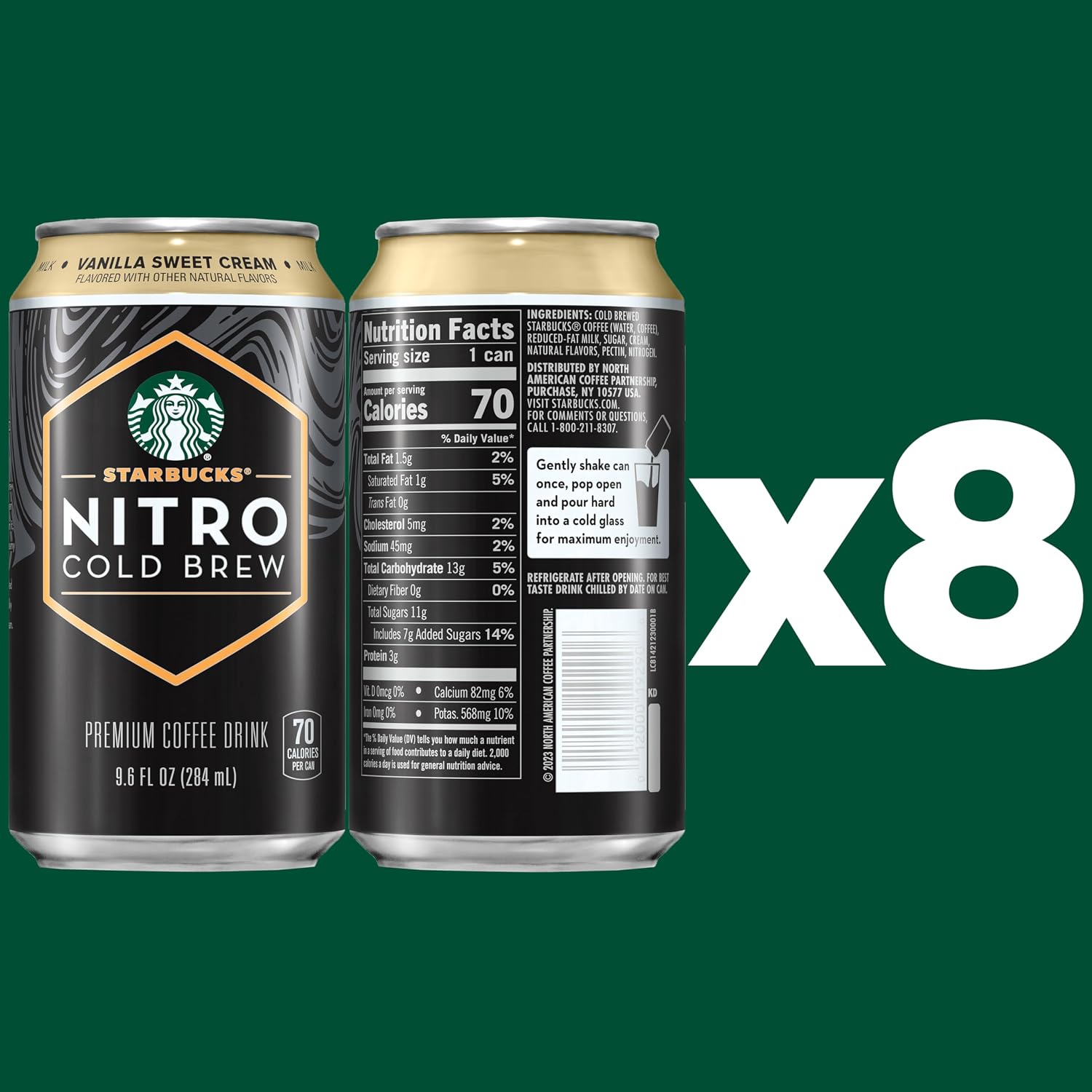 Starbucks Nitro Cold Brew, Vanilla Sweet Cream 9.6 fl oz Can (8 Pack)